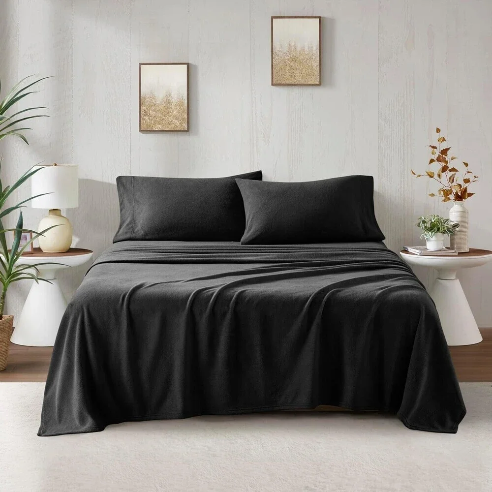 True North by Sleep Philosophy Sheet Set Black Twin Micro Fleece 3-Piece BED19